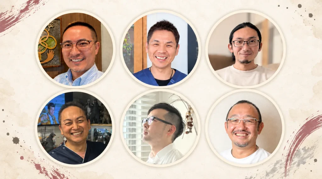 中島拓郎、中村彰宏、山中健太、河田一晃、レン・ヤジマ、山下良和の6名の先生のプロフィール写真